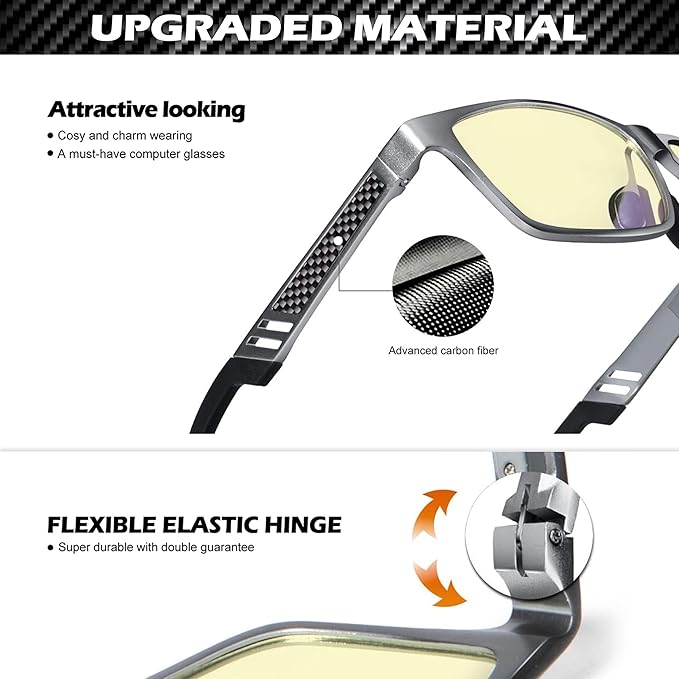 ANYLUV Blue Light Blocking Glasses Men Computer Gaming Glasses Lightweight Al-Mg Metal Anti Eyestrain Eye Protection