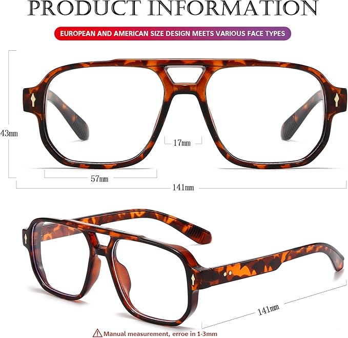 PORADAY Blue Light Blocking Glasses for Women Men 70s Retro Square Aviator Eyeglasses Rectangle Computer Eyewear
