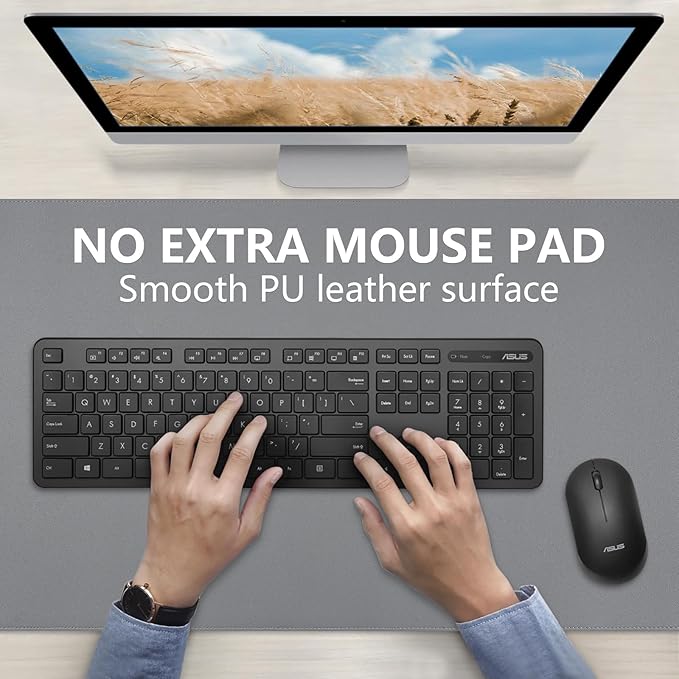 Dual-Sided Desk Pad, Large Mouse Pad, Natural Cork & PU Leather Non-Slip Waterproof Desk Mat for Office and Home (Gray, 31.5" x 15.7")