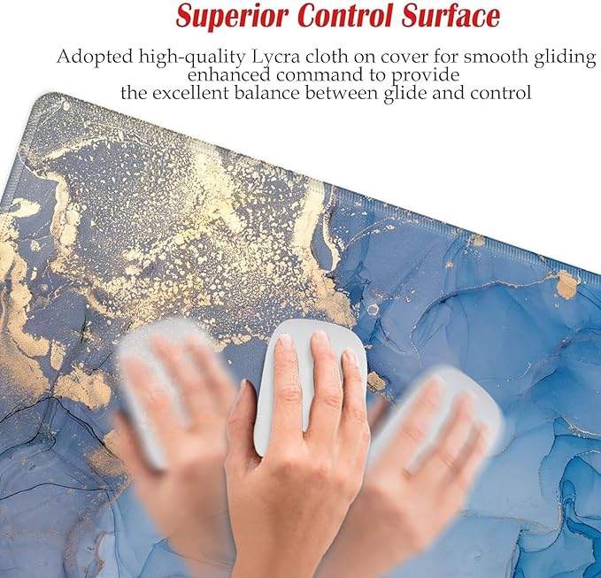 Mouse Pad Large Desk Mats on Top of Desks Pad 24x12 inch Gaming Mousepad Blue Marble Long Extended Desk Protector Mat Big Laptop Mat for Wireless Mouse Non Slip Work Computer