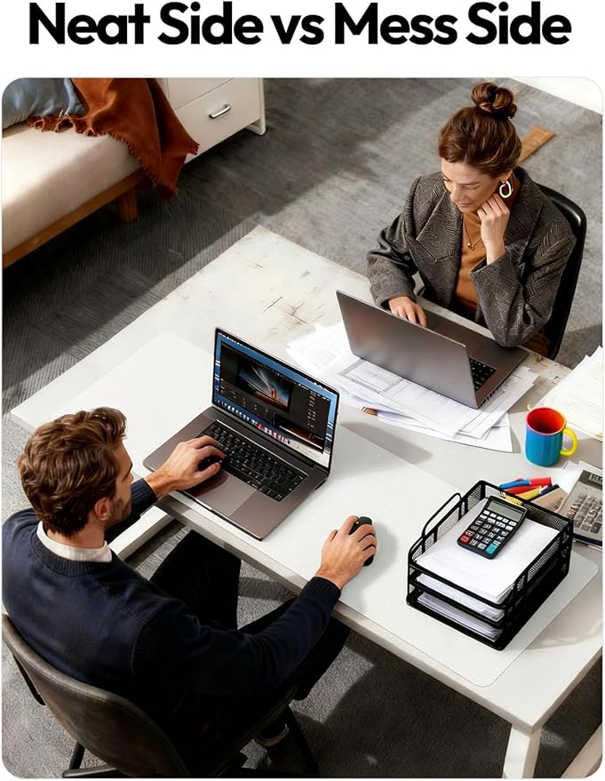 YSAGi Leather Desk Protector, Office Mat, Large Mouse Mat, Non-Slip PU Leather Blotter, Laptop Desk Pad, Waterproof Writing Pad for Office and Home (White, 47.2" x 23.6")