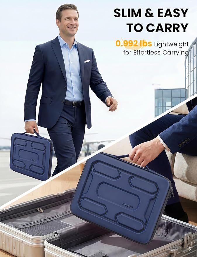 DOMISO Laptop Hard Case 15-16 inch Waterproof Shockproof Hard Shell Laptop Sleeve with Handle & Storage Pocket, Compatible with MacBook, HP, Dell, Dark Blue