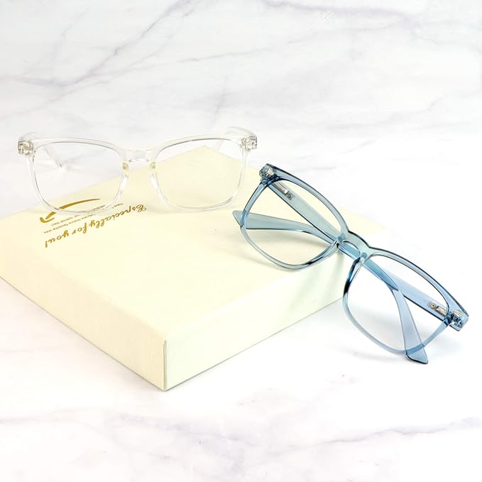 LifeArt 2 Pairs Blue Light Blocking Glasses with Spring Hinge, Computer Reading Glasses, Gaming Glasses, TV Glasses for Women Men (Clear&Blue, +3.50 Magnification)