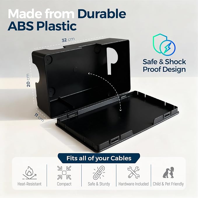 Cable Management Box with Included Mounting Hardware – ABS Cord Organizer (12,7 x 7,8 x 4,5 in) | Heat-Tolerant Power Strip & Cable Storage | Wall-Mountable or Floor Use - Image 2
