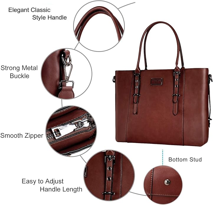 MOSISO Laptop Bag for Women, Waterproof Vintage PU Leather Briefcase Shoulder Computer Laptop Tote Bag for Office Work