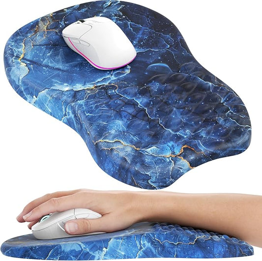 MROCO Ergonomic Mouse Pad with Wrist Support, Wrist Rest Mousepads for Carpal Tunnel Pain Relief, Memory Foam Pad with Massage Bulge and Non-Slip Base for Office, Home, Ocean Marble