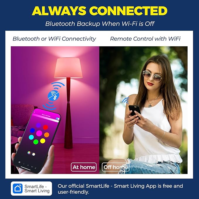 Lightinginside Smart Light Bulbs 100W Equiv., 1350LM 11W Smart Bulb Works with Alexa/Google Home/SmartLife, A19 E26 RGBCW Color Changing, No Hub Required, 2.4G WiFi Bluetooth Bulb, ETL Listed, 2PCS