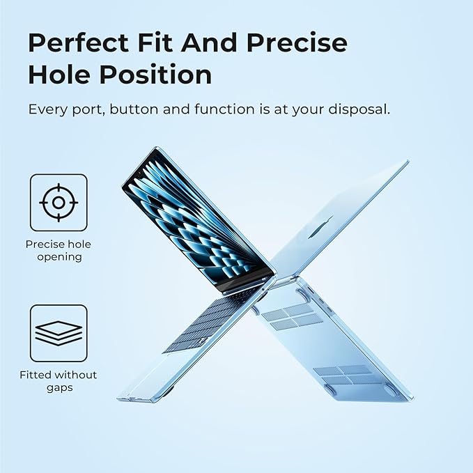 EooCoo Case Compatible with MacBook Air 13 inch M5 2026-2022 Release M4 M3 M2 A3449 A3240 A3113 A2681, Hard Shell&Keyboard Skin Cover&Screen Protector for Mac Air 13.6 inch, Gloss SkyBlue