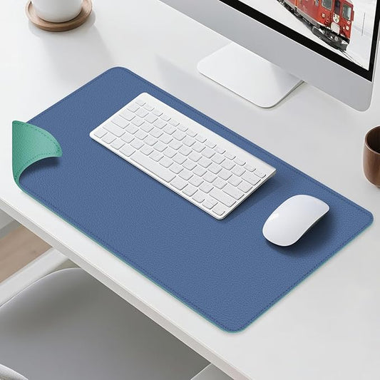 Dual Sided Leather Desk Mat - Waterproof Desk Pad - Ideal for Large Mouse Pad and Desk Mats on Top of Desks (Blue, 33"*13")
