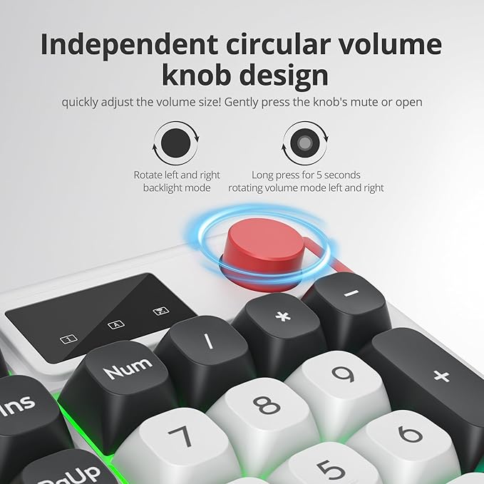 96% Wireless Keyboard with Number Pad and Knob,3-Modes Wired/Bluetooth 5.0/2.4G 98 Keys ABS Ball Caps RGB Quiet Mechanical Feel Membrane Gaming Keyboard for Win/Mac（White）