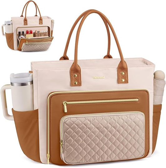LOVEVOOK Teacher Tote Bag for Women Work, Laptop Bag With Large Cup Holder, Professional Computer Briefcase, Nurse Bags Business Large Purses Handbag, Diaper Bag Mother Gift, 15.6 Inch