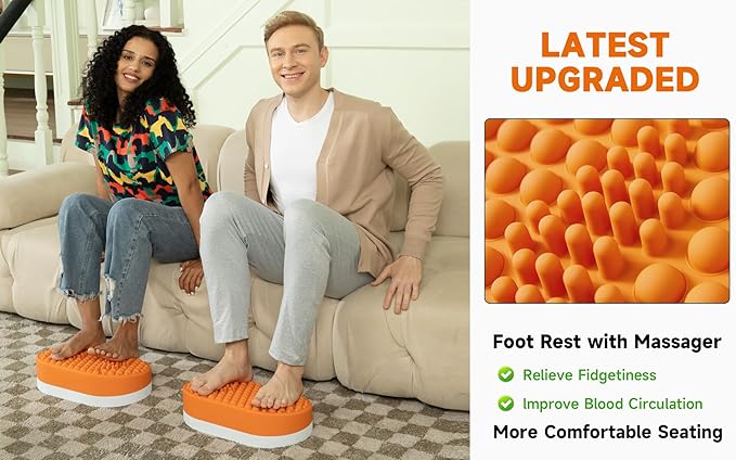 Foot Rest for Under Desk at Work, Home Office Foot Stool, Ottoman Foot Massager for Plantar Fasciitis Relief, Soft Silicone Footrests, Anti-Fatigue (Orange)
