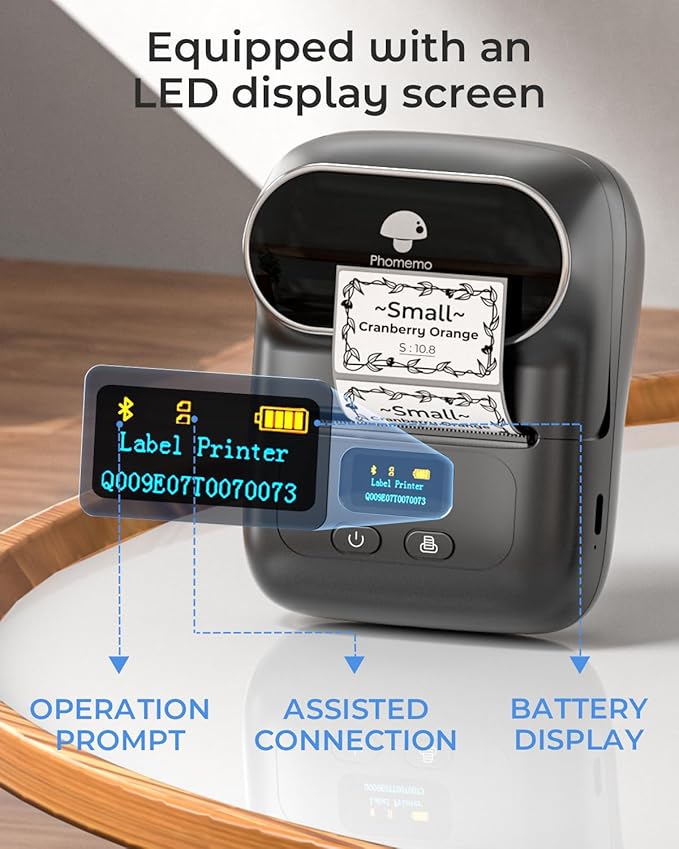 Phomemo M110 Label Makers- with 3 Rolls Labels, Barcode Label Printer Thermal Bluetooth Portable Printer for Small Business, Address, Logo, Clothing, Mailing, Sticker Printers for Phone & PC, Gray