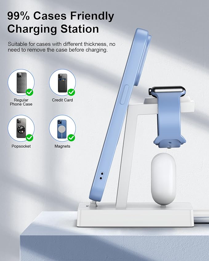 30W Fast Charging Station for Multiple Devices -ADADPU 3 in 1 Charger Stand for iPhone 14/13/12/11 Pro Max XS XR 8 Plus(Not for 17/16/15) Charging Dock for AirPods Apple Watch Series 8/7/6/5/4/3/2/SE