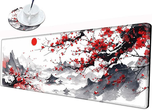 Cherry Blossom Mouse Pad Sakura 36x12 Desk Mat Japanese Desk Pad Gaming Large Mousepad Long Mouse Mat Extended Computer Mat for Wireless Mouse Non Slip Work Women