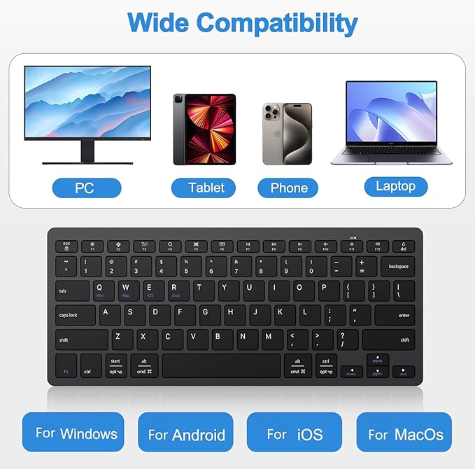 OMOTON 2.4G Wireless Keyboard, Ultra-Slim Compact Mini Keyboard with Type-C & USB-A Receiver, Compatible with Desktop Laptop Tablet PC Smart TV and Windows 11/10/8/7 - Black