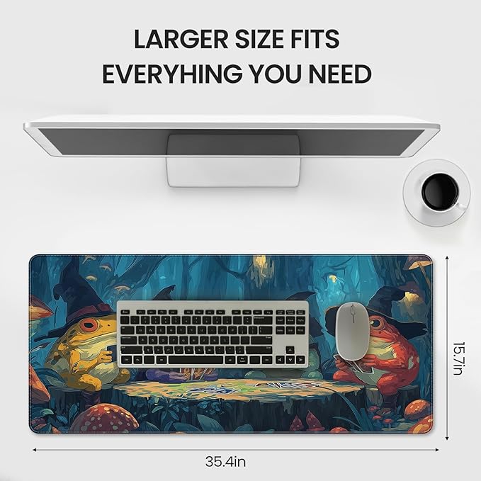 Anime Frog Playing Card Gaming Mouse Pad, Extended 35.4 x 15.7 Inches, Non-Slip Rubber Base, Stitched Edges,Water Proof， XXL Desk Mat