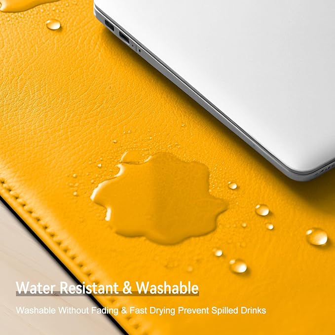 Dual Sided Leather Desk Mat - Waterproof Desk Pad - Ideal for Large Mouse Pad and Desk Mats on Top of Desks (Yellow, 33"*13")