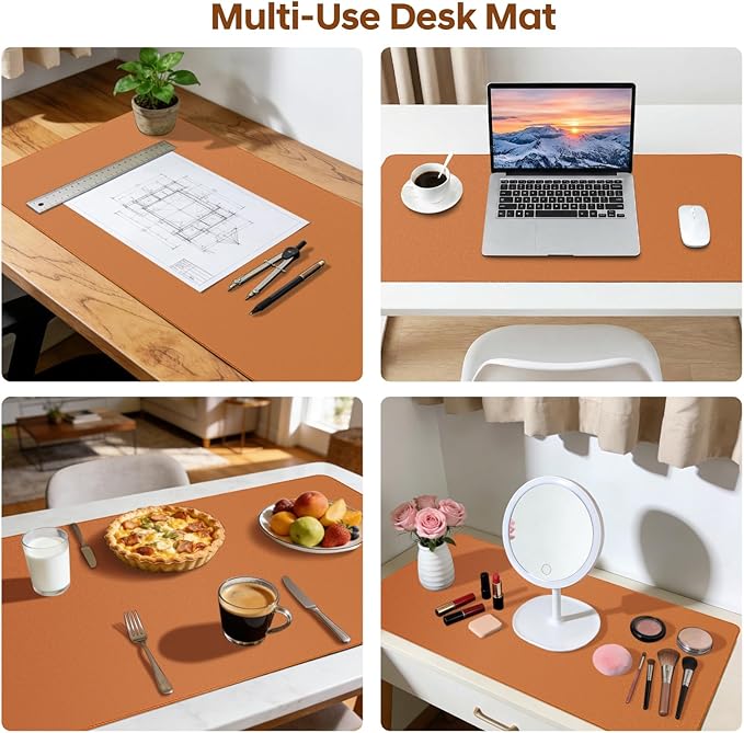 Leather Desk Pad Protector, Office Desk Mat, Large Mouse Pad, Non-Slip PU Leather Desk Blotter, Waterproof Computer Desk Writing Pad for Office and Home (Brown, 31.5" x 15.7")