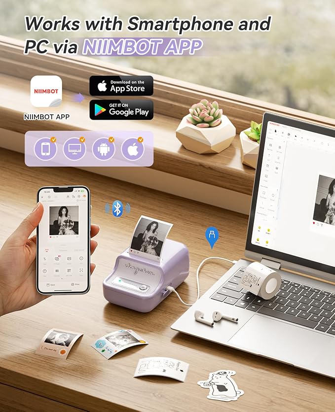NIIMBOT B21 Pro Label Maker with Tapes, 300DPI HD Label Printer, Sticker Maker for Home Organization, Photo Print, Study Graphics, Scrapbook, Lavender Purple