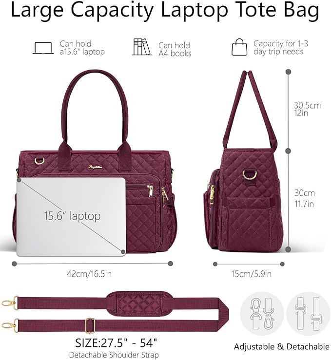 Bagstellar Teacher Bags for Women, 15.6 inch Laptop Work Tote Bag Quilted Nurse Bible Computer Shoulder Bag for School Travel | Dream Tote Work Bag, with 40oz Cup Holder, Insulated Pocket, Zipper & Strap, Office Briefcase, Ideal Gift for Women