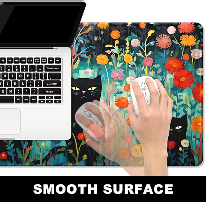 BOSOBO Large Desk Mat, XXL Gaming Mouse Mat, Full Cover Desktop 31.5 x 11.8 Inches, Black Cat GreenFolwers