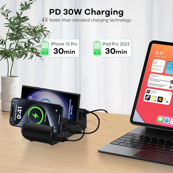 Charging Station, 65W 8 Ports Multi Charger Station USB Charging Dock for Multiple Devices for Samsung Galaxy A16 A15 5G A17 A14 A13 S26 Ultra S25 FE S24 S23 S22 A56 A36, iPhone 17e 16e 17 16 Pro Max