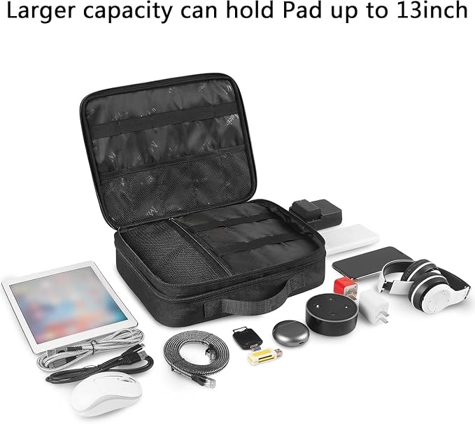 MATEIN Cable Organizer Bag, Large Travel Storage Bag Sturdy Tool Case with Handle for Phone Cord Electronics Accessories, Carrying Case for Tablet (Up to 12.9inch), Powerbank, Hard Drive, Black - Image 7