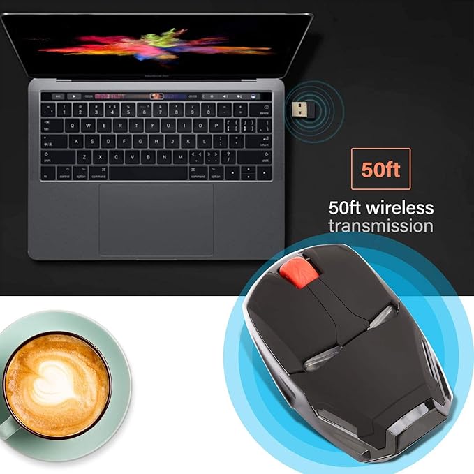 Ergonomic Wireless Mouse - Cool Mice 2.4G Portable Optical Mice with USB Receiver, for Notebook PC Laptop Computer Mac Book, Add a Keychain (Black)