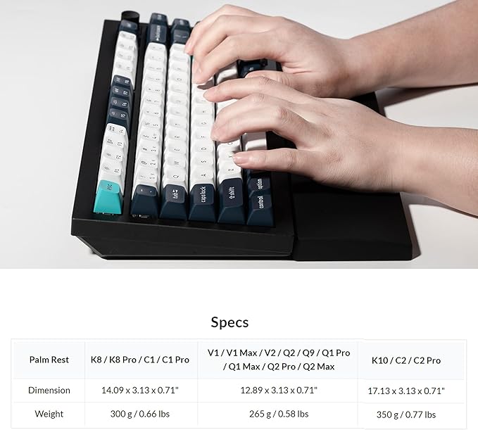 Ergonomic Silicone Wrist Rest for Keychron K8 / K8 Pro / K8 Max / K8 HE/ C1 / C1 Pro / L4, 14.09" Honeycomb Non-Slip Palm Rest, 80% TKL Mechanical Keyboards Support with Typing Pain Relief
