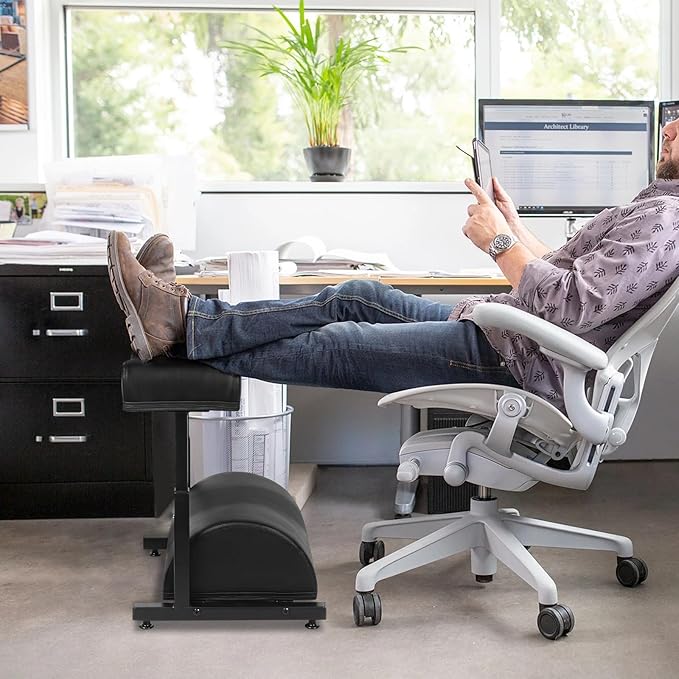 Adjustable Foot Rest Under Desk Footrest Wide Leg Rest 5 Height Positions PU Leather Covered for Desk Office Gaming Chairs Ergonomic, Leg Rest: 7.5" Depth