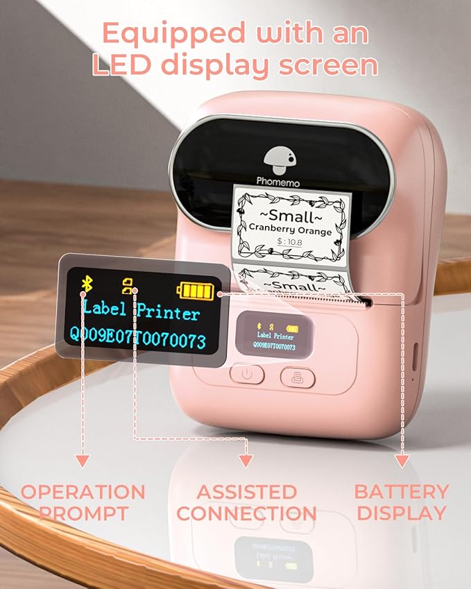 Phomemo M110 Label Maker Machine- with 3 Label Bluetooth Label Maker for for Business Labeling, Barcode, Office, Cable, Retail, with Fonts Choose, Icons, Templates, Pink