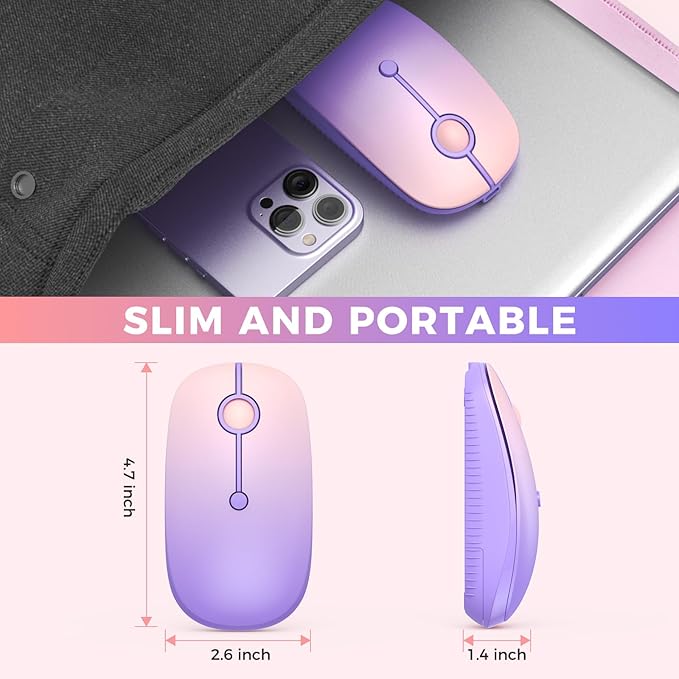 VssoPlor Type C Wireless Mouse, USB C MacBook Wireless Mouse Dual Mode 2.4G Cordless Mice with Nano USB and Type C Receiver Compatible with PC, Laptop, MacBook, ipad-Gradient Purple
