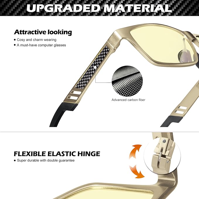 ANYLUV Blue Light Blocking Glasses Men Computer Gaming Glasses Lightweight Al-Mg Metal Anti Eyestrain Eye Protection