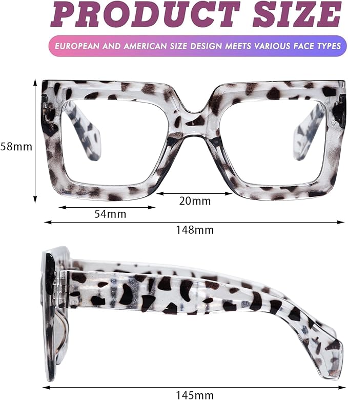 hoyuwak Oversized Square Blue Light Glasses Big Frame Computer Eyewear Thick Fashion Clear Glasses for Women Fashion
