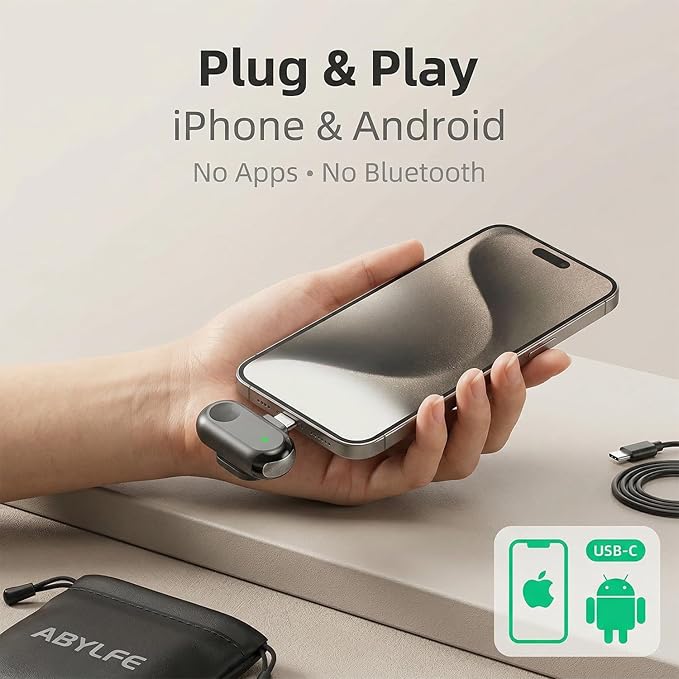 Wireless Lavalier Microphone for iPhone Android, Magnetic Mini Mic for Video Recording Live Stream, 2-in-1 Plug & Play Lapel Professional Mic for YouTube TikTok Vlog (2TX+1RX)