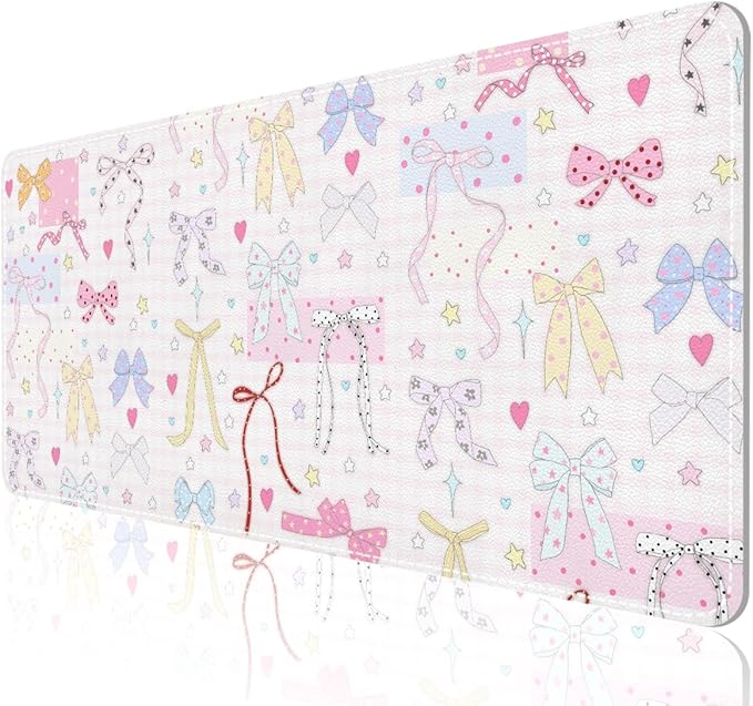 AUPET Leather Desk Pad Blotter Mat, Large Mouse Pad, Non-Slip Waterproof Desk Writing Pad Protector, Desk Decor for Office，Home，Gaming (Cute Ribbon, 35.4X15.7 inch)