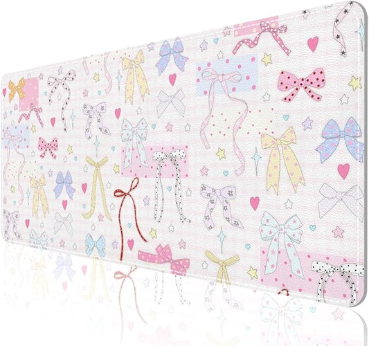 AUPET Leather Desk Pad Blotter Mat, Large Mouse Pad, Non-Slip Waterproof Desk Writing Pad Protector, Desk Decor for Office，Home，Gaming (Cute Ribbon, 35.4X15.7 inch)