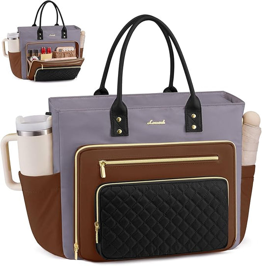 LOVEVOOK Laptop Tote Bag for Women, Work Bags Computer Laptop Bag, Teacher Nurse Bags With Large Cup Holder, Professional Briefcase Business Purses Handbag Gifts, 17 Inch