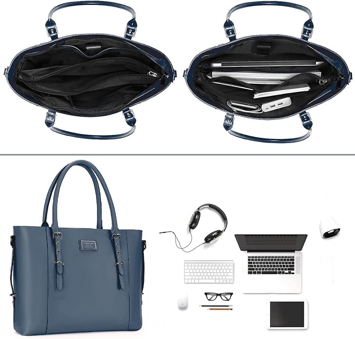 MOSISO Laptop Bag for Women, Waterproof Vintage PU Leather Briefcase Shoulder Computer Laptop Tote Bag for Office Work