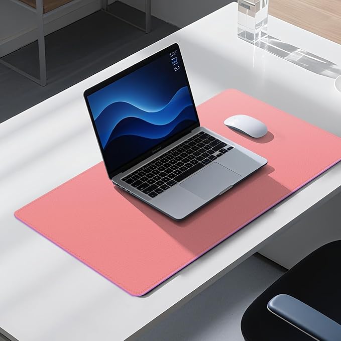 Dual Sided Leather Desk Mat - Waterproof Desk Pad - Ideal for Large Mouse Pad and Desk Mats on Top of Desks (Pink, 33"*13")