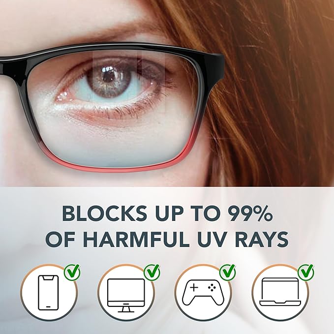 Stylish Blue Light Blocking Glasses for Women & Men – Helps Ease Digital Eye Strain & Headache from Computers, Phones w/Case