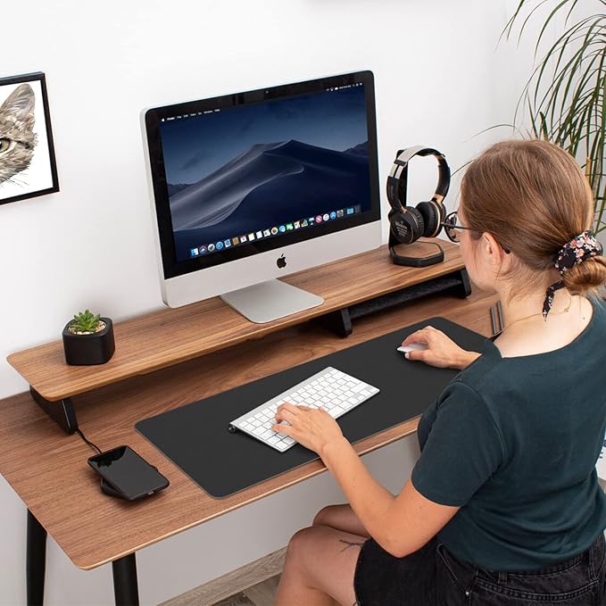 Aothia Double-Sided PU Leather Desk Pad - Non-Slip Large Mouse Pad & Desk Mat for Office, Home - Waterproof, Easy to Clean, Durable Dual-Sided Surface (31.5" x 15.7", Black)