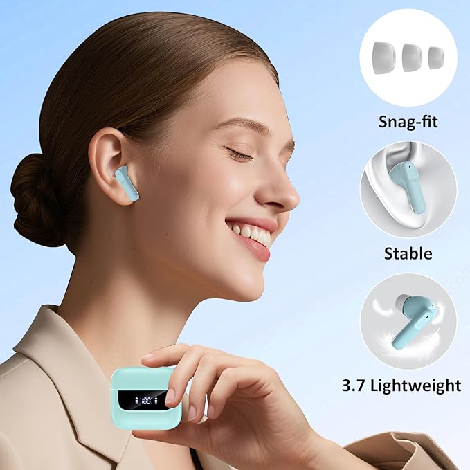 Wireless Earbuds Bluetooth 5.4, 6 Mic ENC Noise Cancelling Clear Call, in Ear Buds Deep Bass HiFi Stereo Sound, Big Dual LED Display 48H Playtime Earphones, IPX7 Waterproof Headphones for Android iOS