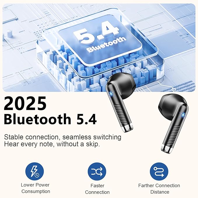 Wireless Earbuds, Bluetooth Headphones V5.4 Stereo Bass Ear Buds with ENC Noise Cancelling Mics,56H Bluetooth Earbuds with LED Display Charging Case, IP7 Waterproof Earphones for Android iOS【Mini】