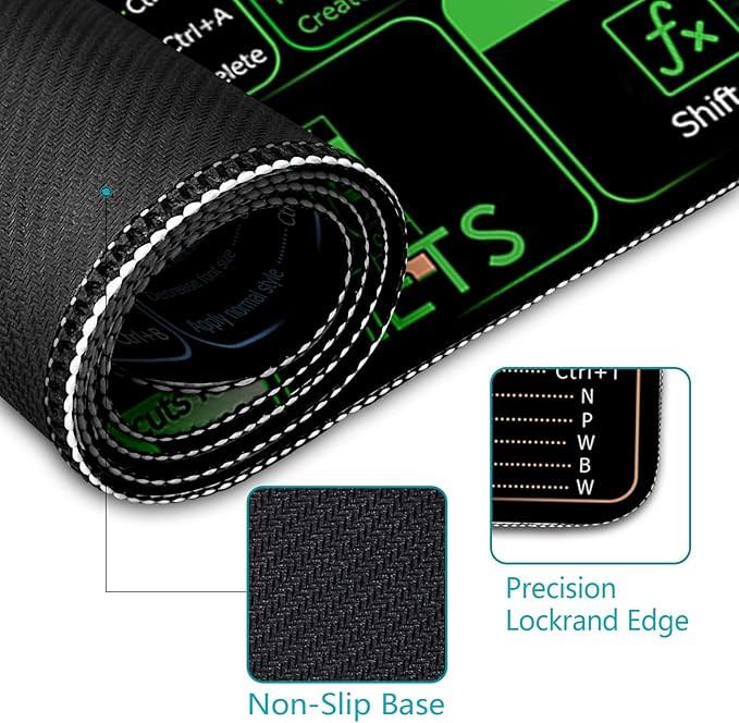 Office Software Excel Shortcuts Mouse Pad, Extended Large Cheat Sheet Mousepad, Mouse Pads for Desk Non-Slip, Keyboard Mouse Pad for Laptop Computer Work Office Desk Accessories 31.5x11.8 in