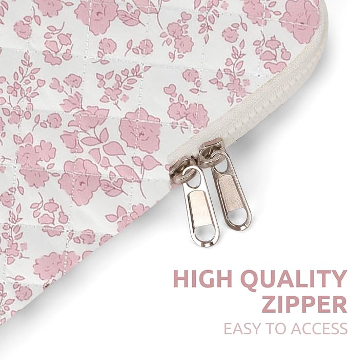Puffy Laptop Sleeve 13 Inch Cute Quilted Laptop Protective Case Padded Floral Computer Sleeve for MacBook (B-Pink Floral, 13 Inch)