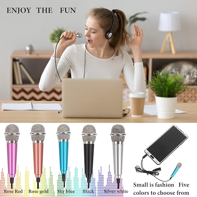 LOCOLO 5Pcs Mini Microphone Mini Karaoke Microphone for Voice Recording Portable Microphone Chatting and Singing Compatible with Smartphone iPhone iPad Laptop
