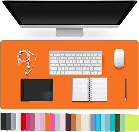 Leather Desk Pad Protector,Non-Slip Desk Pad,on-Slip PU Leather Large Mouse Pad,Easy Clean Desk Protecor Mat,Writing Pad for Office Work/Home/Decor(Orange, 23.6" x 13.7")