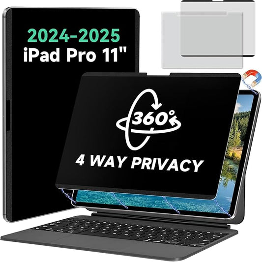 Magnetic 360° Privacy Screen for iPad Pro 11 Inch 2024/2025 M4/M5 (5th/6th Generation) Removable Anti Blue Light Glare Filter, Bubble-Free Black Privacy Screen Protector